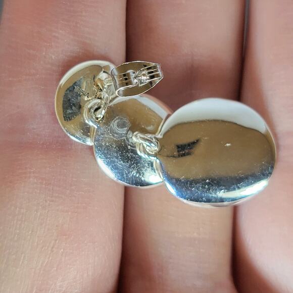 Sterling Silver Coin Drop Earrings 1.5 Inch Modern Polished Dangle - Picture 10 of 10